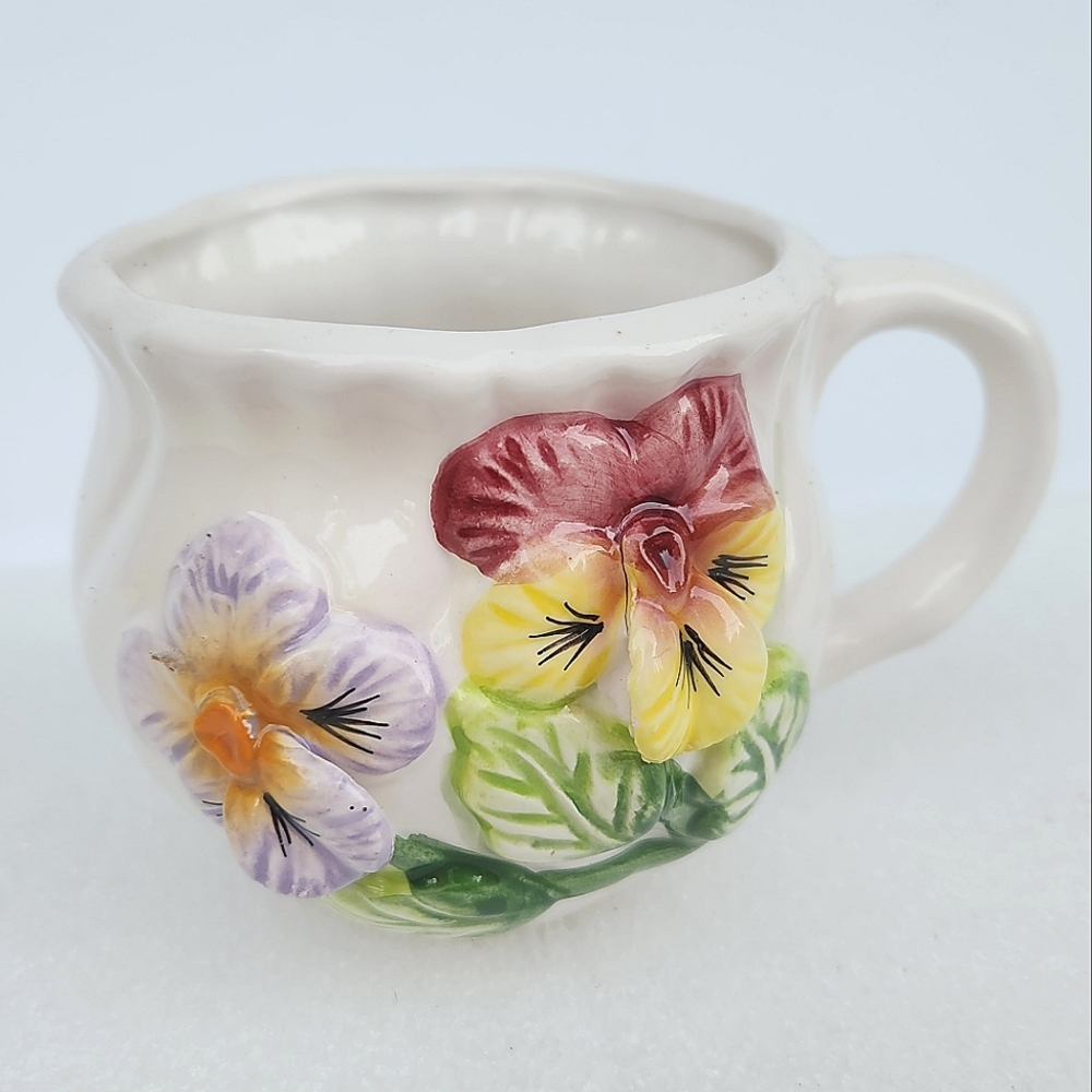 Vintage Ceramic Teacup with Pansies